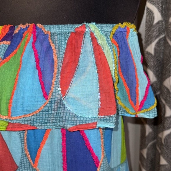 Oliphant Textured Geometric Ruffle Blouse SZ XS - Picture 2 of 9